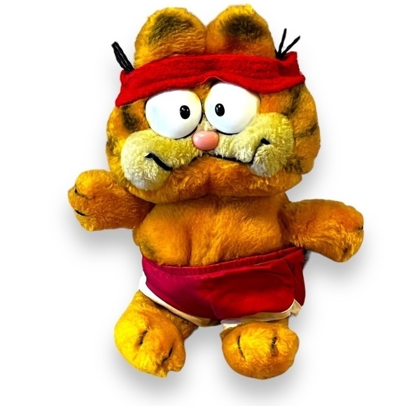 Vintage Garfield Cat Plush 10" Dakin Gym Shorts Sweatband Korea Nut Shells 1981 - Picture 1 of 11